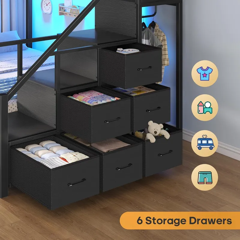 BTHFST Bunk Bed Full Over Full with Stairs, Black